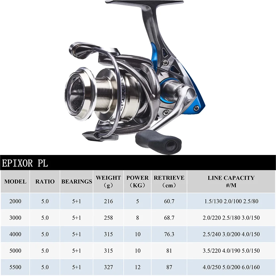 OKUMA-carrete de pesca giratorio EPIXOR LS PL, + 1RB 5BB, carrete Extra profundo/superficial, potencia de 5-12KG, cuerpo/Rotor de grafito resistente a la corrosión - imagen 3