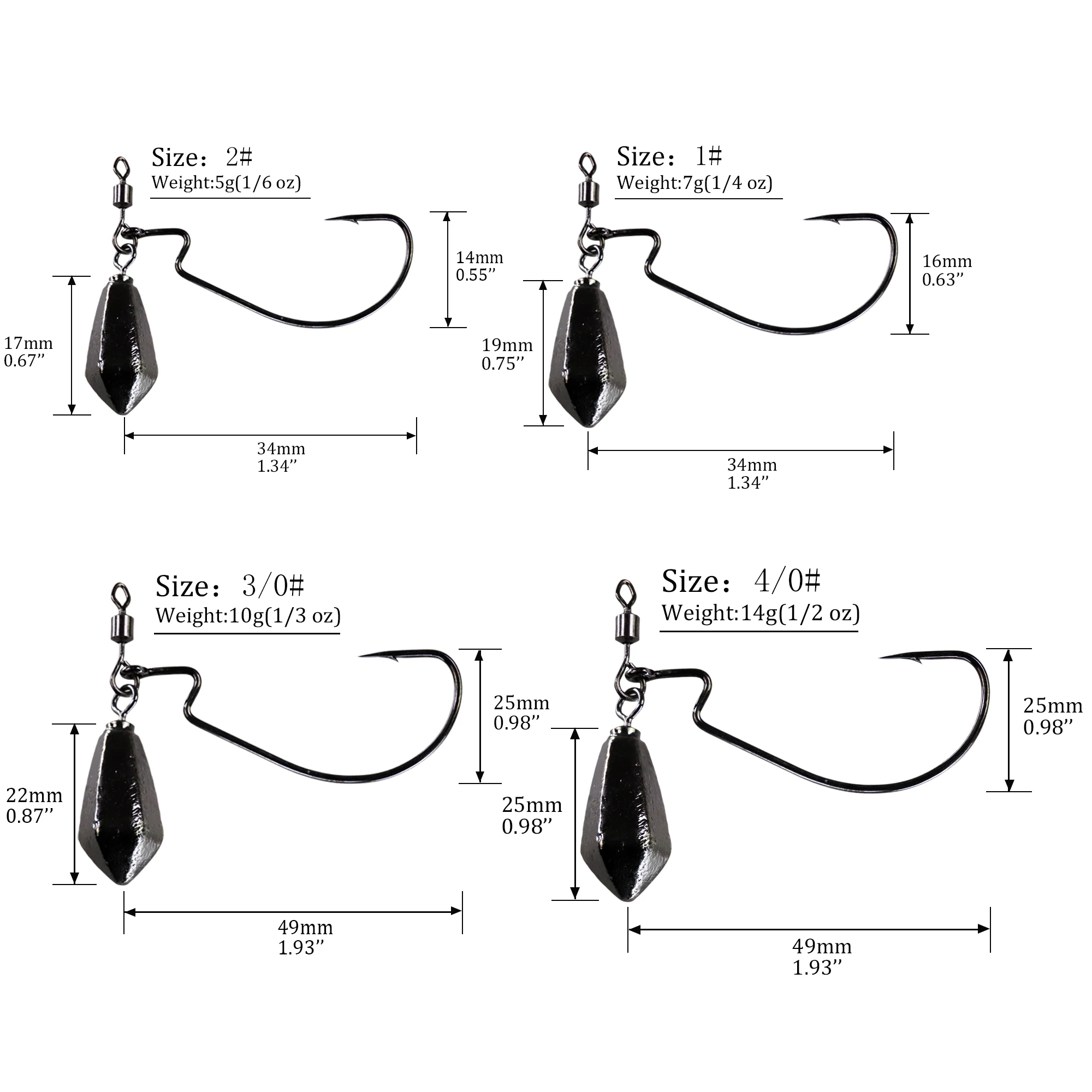THKFISH 10 Uds ganchos compensados con plomo de peso 5g 7g 10g 14g gancho de púas compensado de manivela ancha para señuelos blandos ganchos de tiro caído - imagen 2