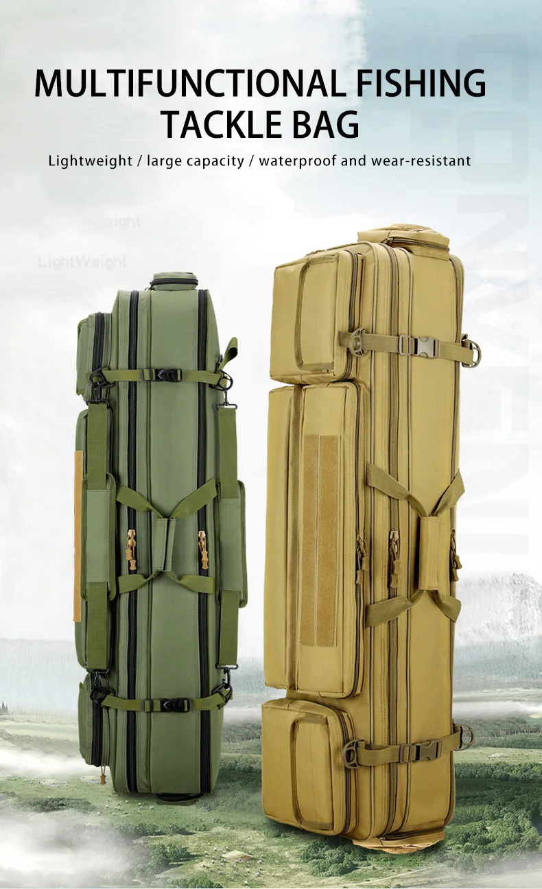 Vista frontal de la bolsa verde con cremallera y asas reforzadas