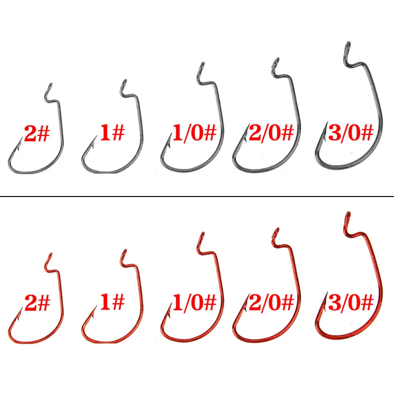 50 unids/set anzuelo de pesca de acero al carbono 3/0 # -2 # Anzuelos de pesca de carpa con púas para lubina, anzuelo compensado con manivela ancha para señuelo de gusano suave - imagen 3