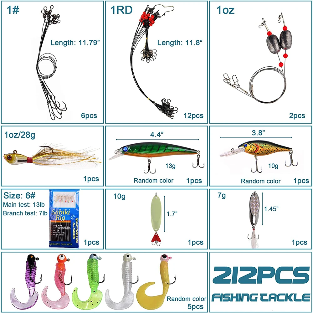 Kit de Señuelos de Pesca de agua salada, aparejos de cebo, anzuelos, señuelos giratorios de alambre, flotadores, equipo de pesca de Surf, 212 piezas - imagen 2