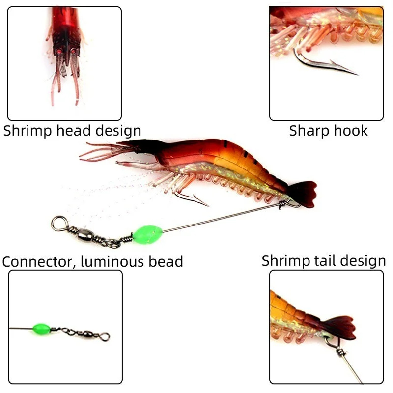 1 unidad, gran oferta, nuevo, 9cm, 6g, cuentas luminosas, cebo Artificial suave de silicona para camarones con ganchos, aparejos giratorios, aparejos de pesca, entrega rápida - imagen 3
