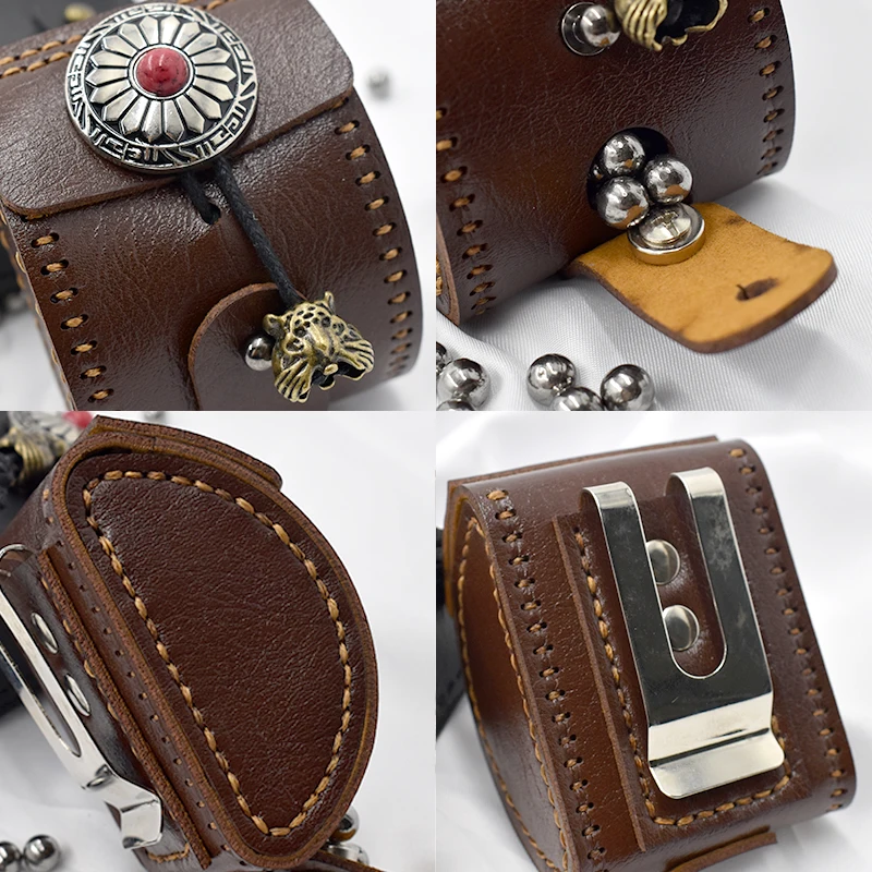 Bolsa de bola de acero Vintage para caza, accesorios de tirachinas duraderos profesionales, Material de cuero negro/marrón, novedad - imagen 5