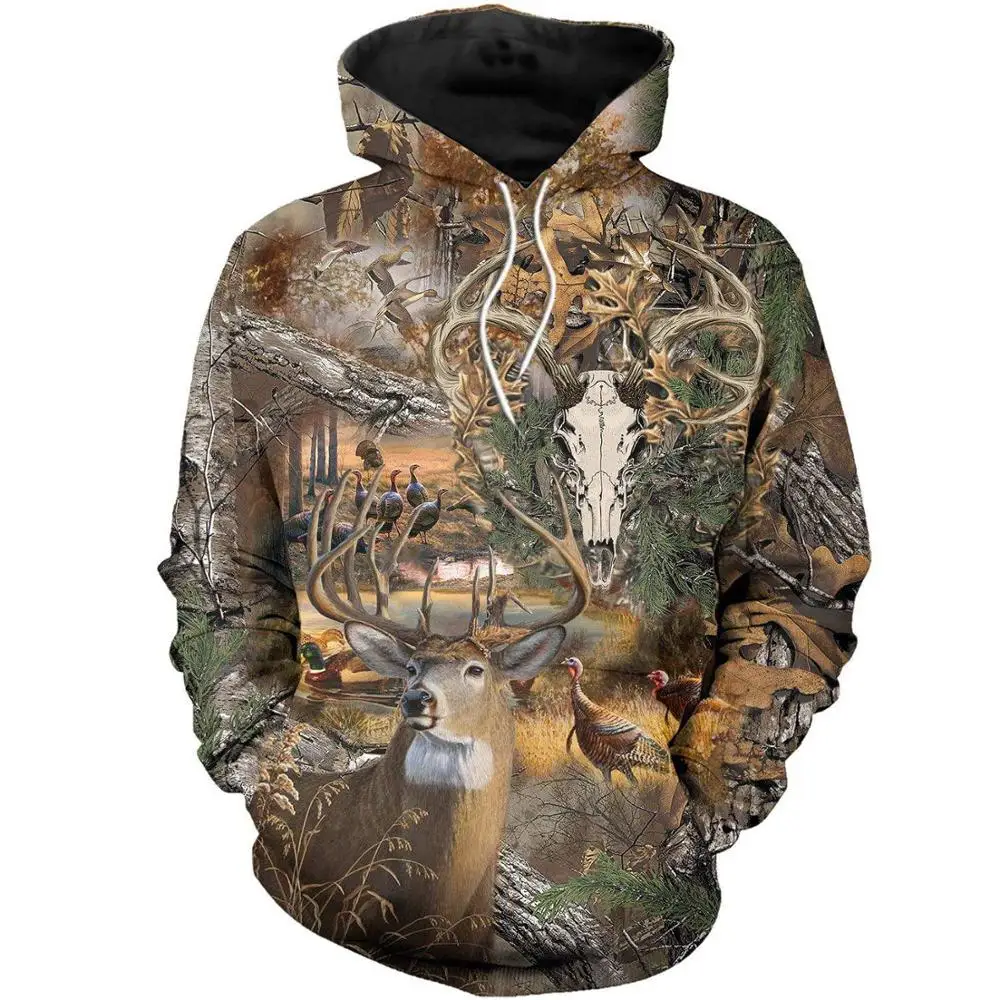 Sudaderas con capucha/sudaderas con estampado 3D de camuflaje de caza de calavera de ciervo para hombre, moda Harajuku, Sudadera con capucha de otoño, ropa de calle informal, envío directo - imagen 5