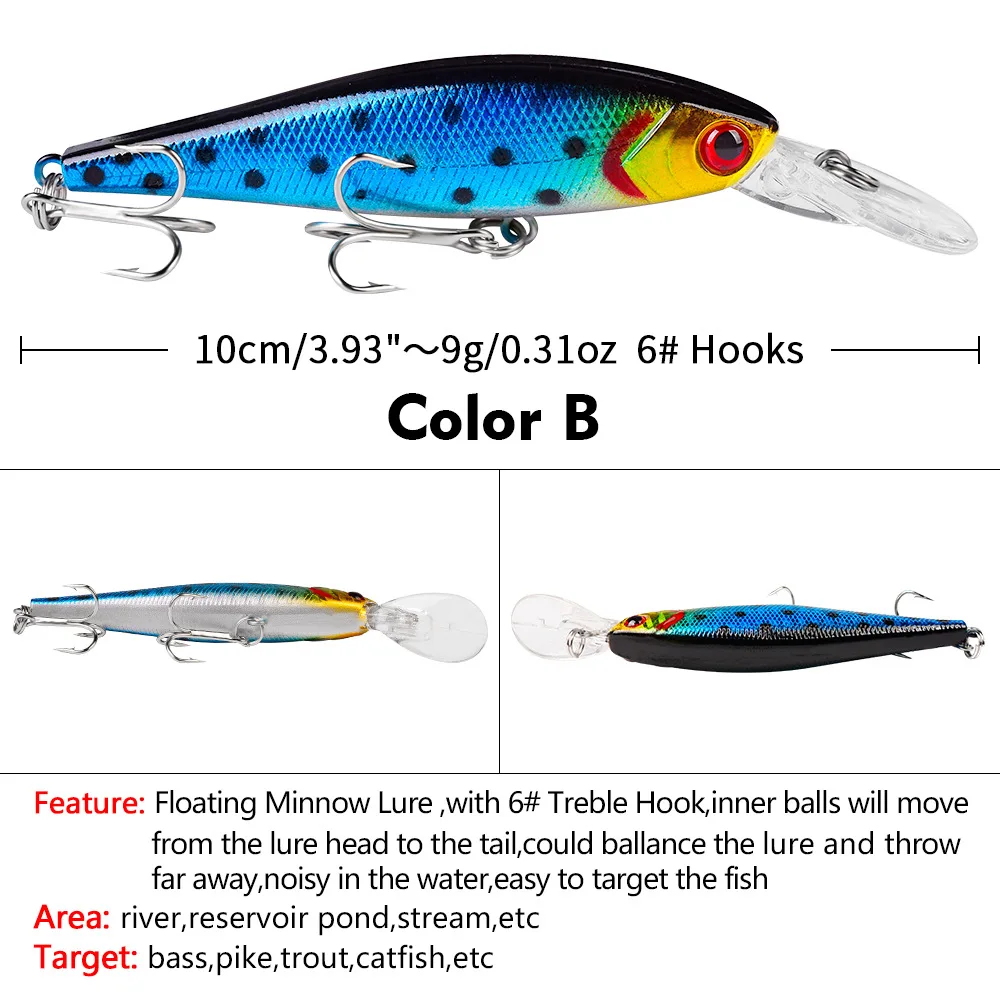 Señuelo de Pesca flotante, 1 unidad, 10cm, 9g, cebo duro realista para pececillos, ojos 3D, Jerkbait, Lucio, Carkbait, Wobblers, aparejos de Pesca - imagen 5