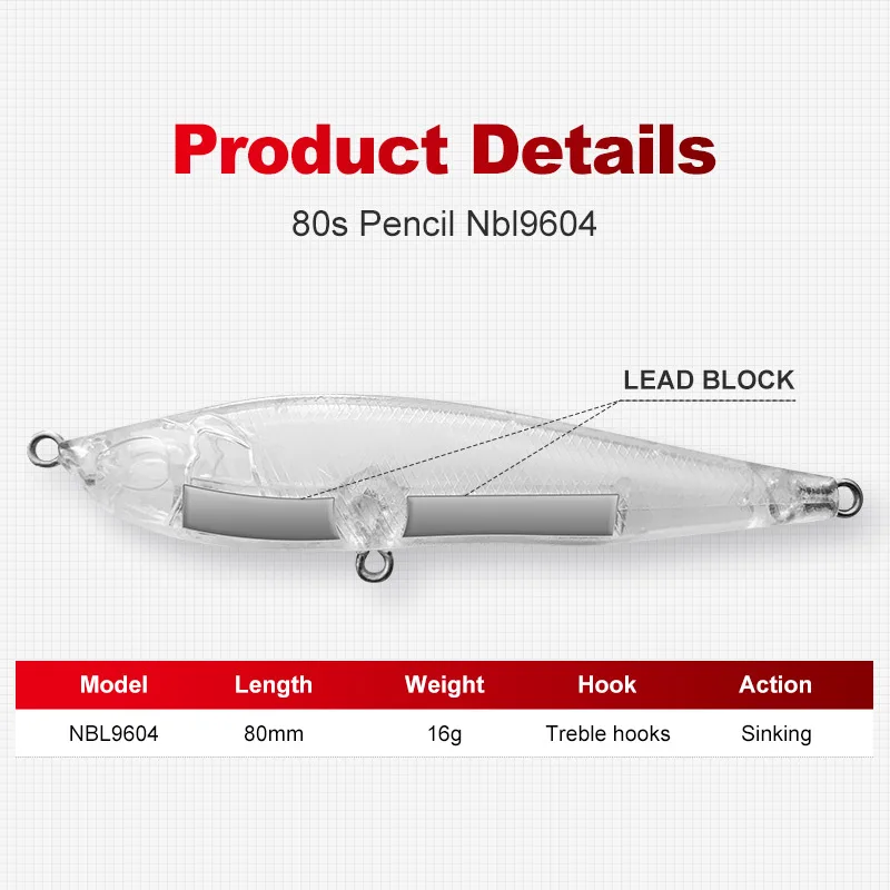 Noeby-cebo duro artificial para pesca de lubina, wobblers, 80mm, 16G, fundición larga, lápiz que se hunde, Swimbait - imagen 3