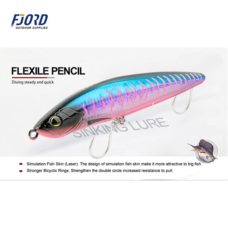 FJORD 200mm 64g Trolling flotante lápiz grande artículos de pesca duros señuelo de agua salada marina cebo Artificial para pesca y recreación - imagen 2