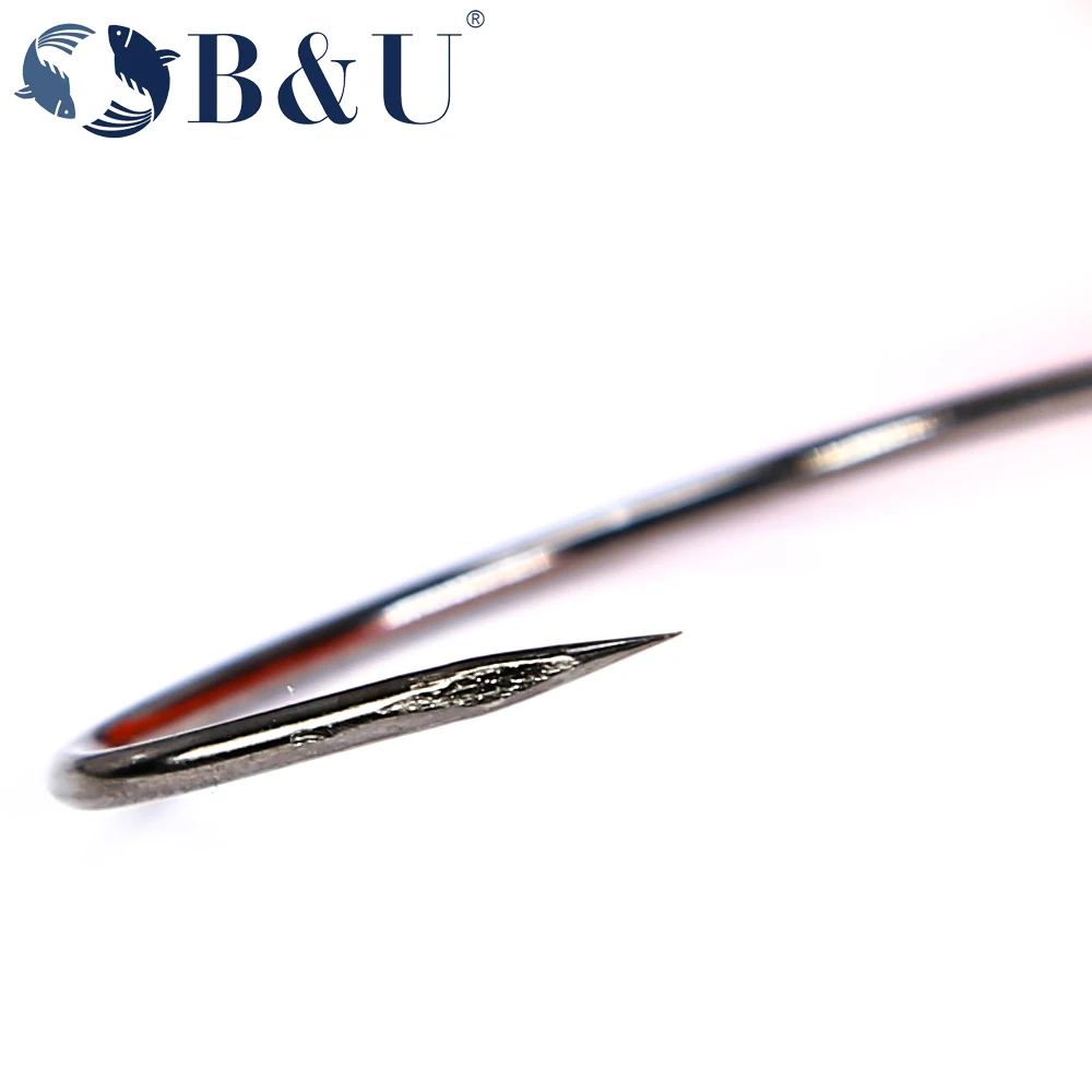 B & U 50 unids/lote pesca suave gusano anzuelos compensados acero alto en carbono ancho Super bloqueo anzuelos señuelo Softjerk 8 # -5/0 Aparejos de pesca - imagen 2