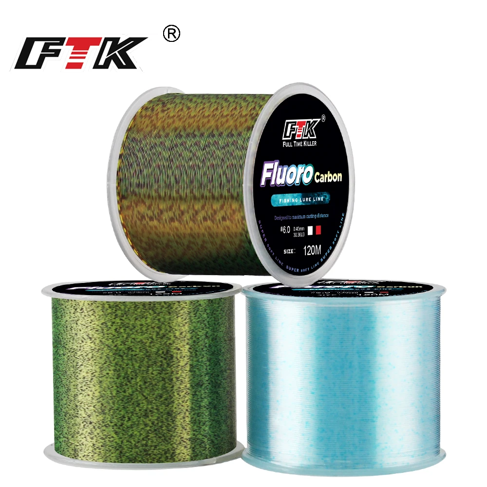 FTK-sedal de pesca de fluorocarbono, 120m, moteado Invisible, 0,2mm-0,6mm, 7,15LB-45LB, línea de revestimiento de fibra de carbono que se hunde, líder Japón - imagen 2