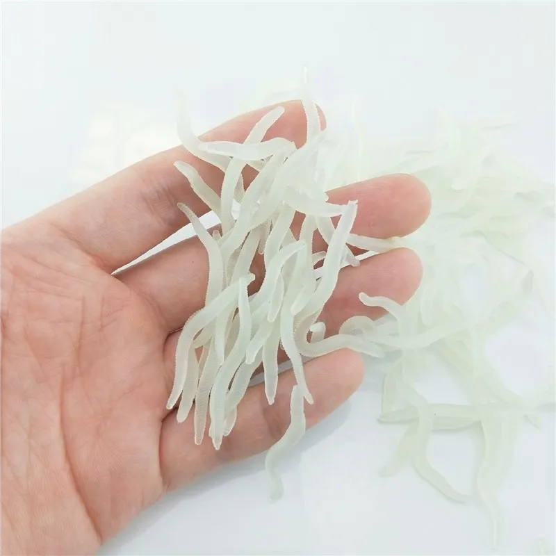 Señuelo luminoso de silicona para pesca, cebo suave de 4cm para gusanos rojos y blancos, accesorios artificiales Isca, 60 unidades - imagen 2