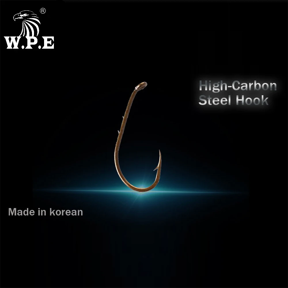 W.P.E-anzuelo de pesca con púas tamaño 1 #-4 #1/0 #-4/0 #, anzuelo de pesca de carpa coreano de acero al carbono, aparejos de pesca, 3 paquetes/lote - imagen 5