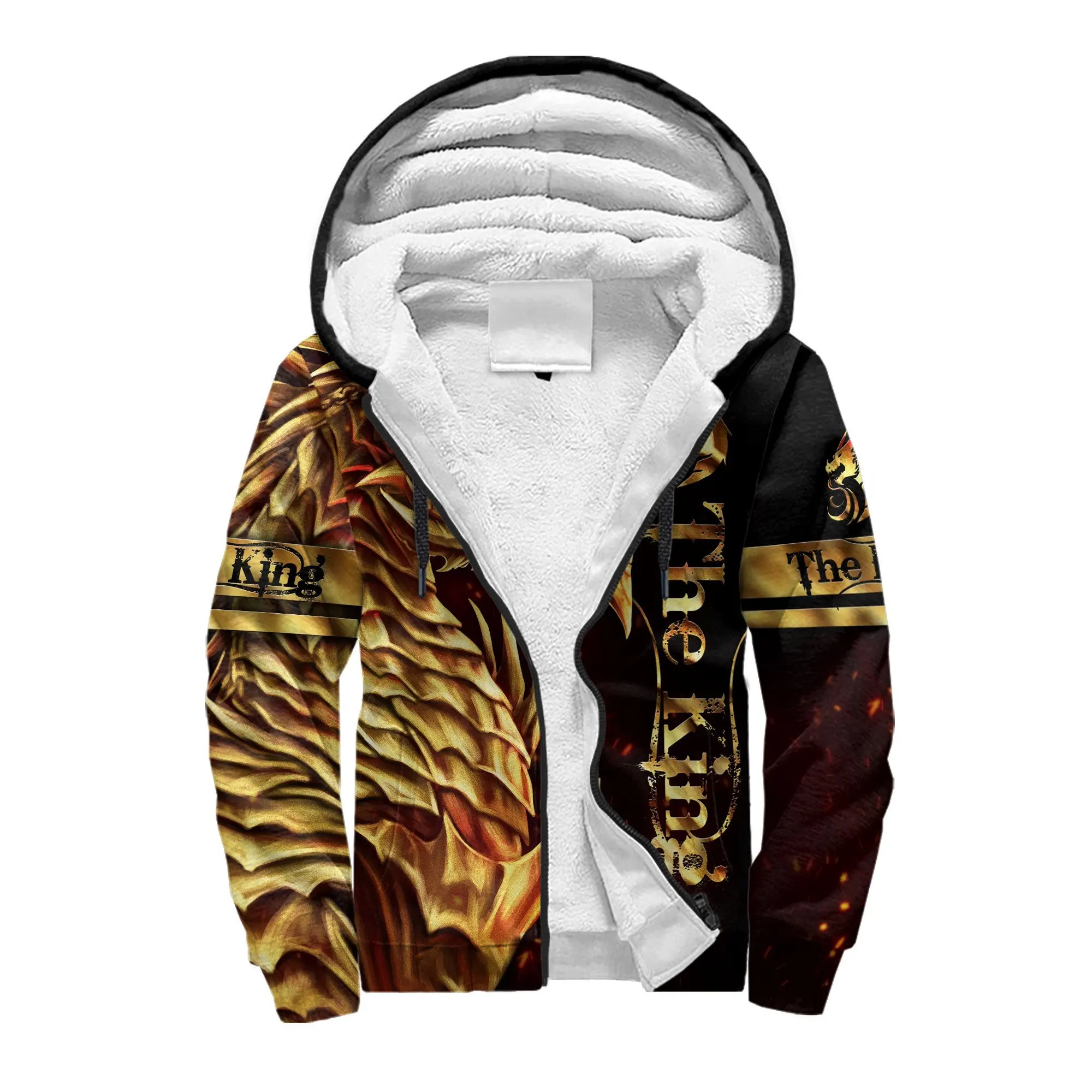 Dragón y lobo tatuaje 3D completamente estampado invierno más grueso cremallera Sudadera con capucha Unisex Casual Abrigo con capucha chándal chaqueta de lana cálida JH05 - imagen 4