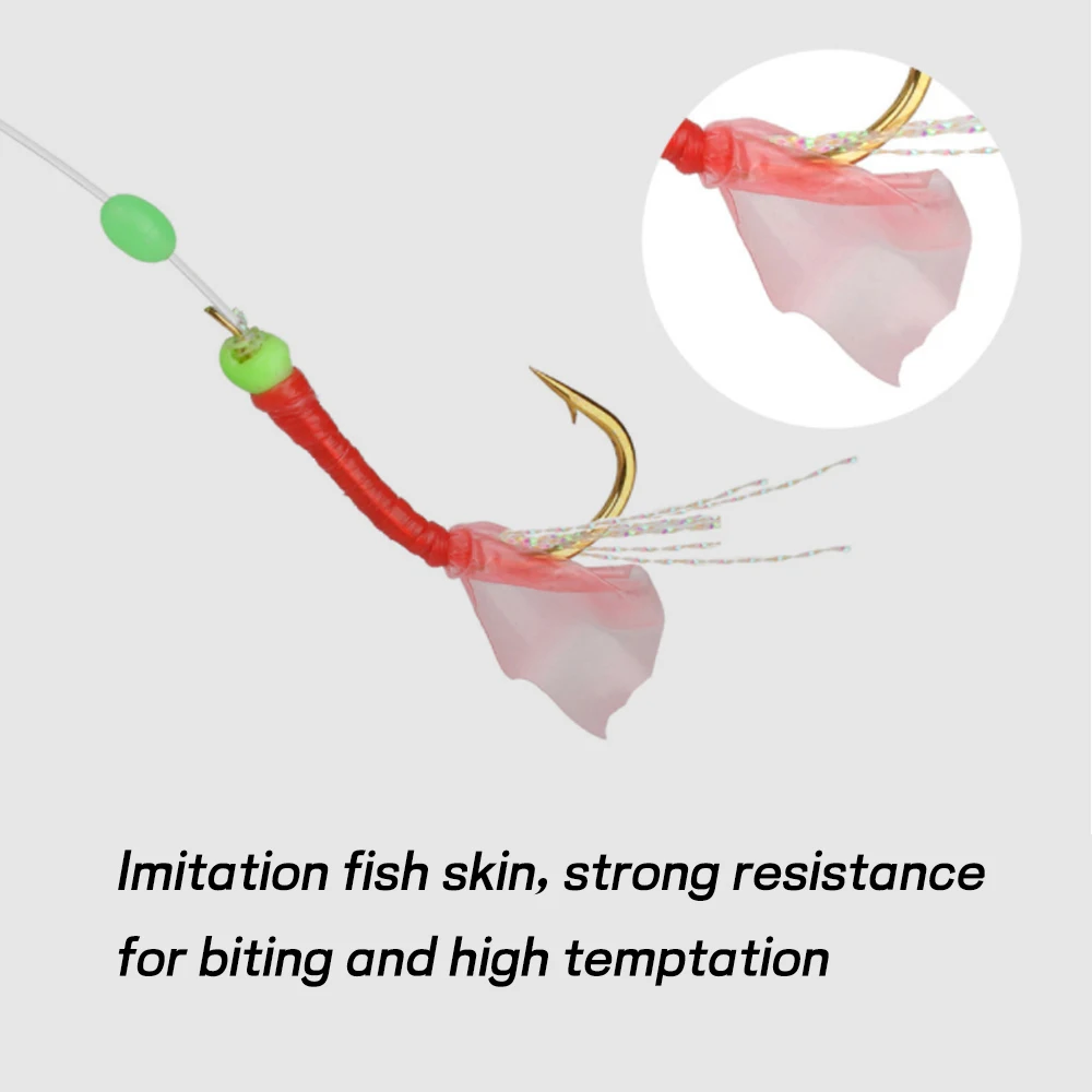 Elllv-señuelo de piel de pez de simulación Multicolor, aparejo Sabiki de pesca en barco, cebo con conector giratorio a presión, 10 ganchos - imagen 3