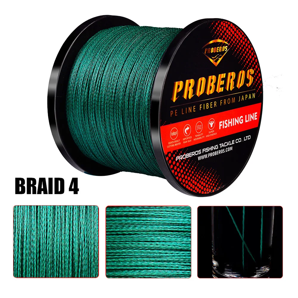 PROBEROS-sedal de pesca trenzado, 4 hebras, 300 & 500 & 1000, rojo/verde/Negro, cordón de pesca de 4 tejidos, 6LB-100LB, hilo unade - imagen 4