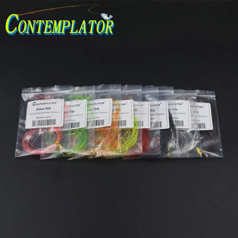 1,0mm/0,8mm 3 metros atado de moscas ninfa costilla de vidrio moscas Material del cuerpo 8 colores vidrio mágico redondo envoltura de cuna en V zumbadores más grandes