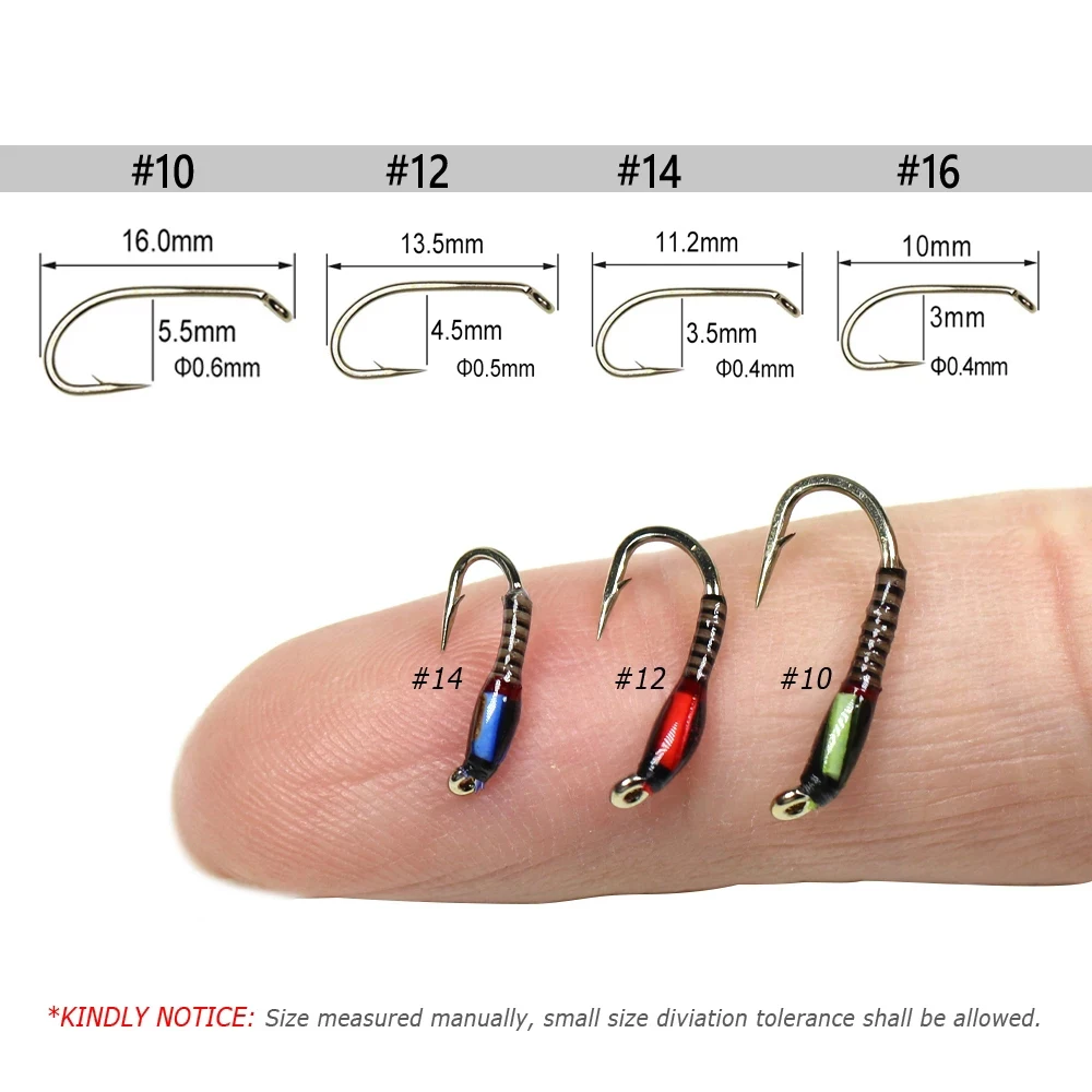 Bimoo 20 piezas surtido de moscas de ninfa epoxi Midge Hegene trucha pez blanco cebo de pesca señuelos artificiales UV rosa roja # 10 # 12 # 14 # 16 - imagen 2