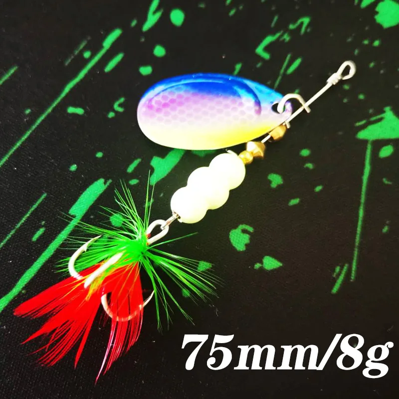 Señuelo giratorio luminoso de Metal para pesca, cuchara giratoria Wobbler con anzuelos triples, 9g, 12g, 1 piezas - imagen 3