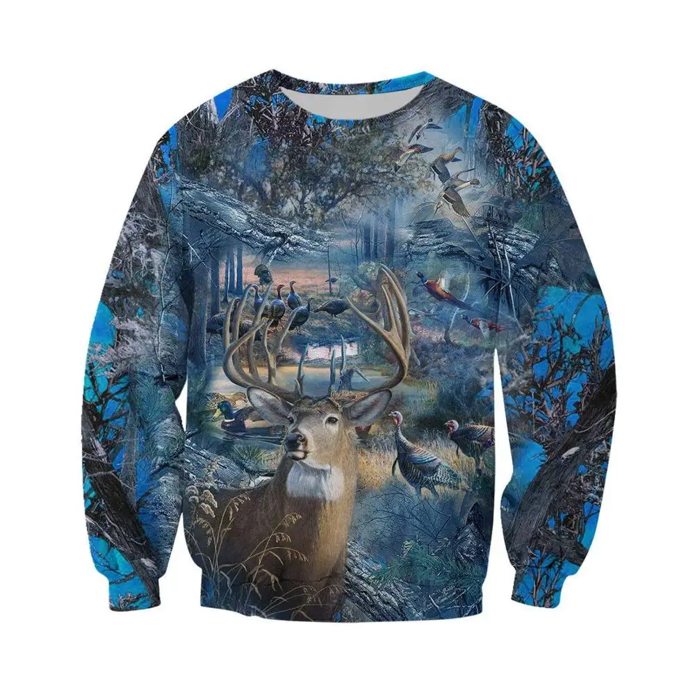 Sudaderas con capucha/sudaderas con estampado 3D de camuflaje de caza azul para hombre, moda Harajuku con capucha de otoño, ropa de calle informal, sudadera para hombre - imagen 3