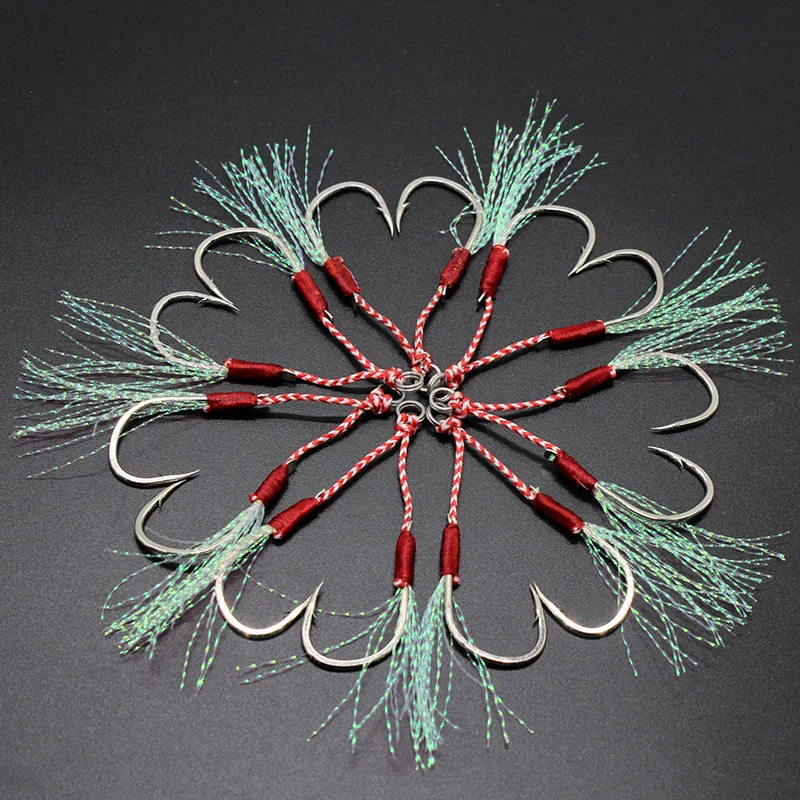 Señuelo de anzuelo con ranura de sangre, suministros de Pesca de 200 piezas, accesorios de Pesca de Jigging lento, ganchos dobles con púas, hilo de pluma - imagen 4