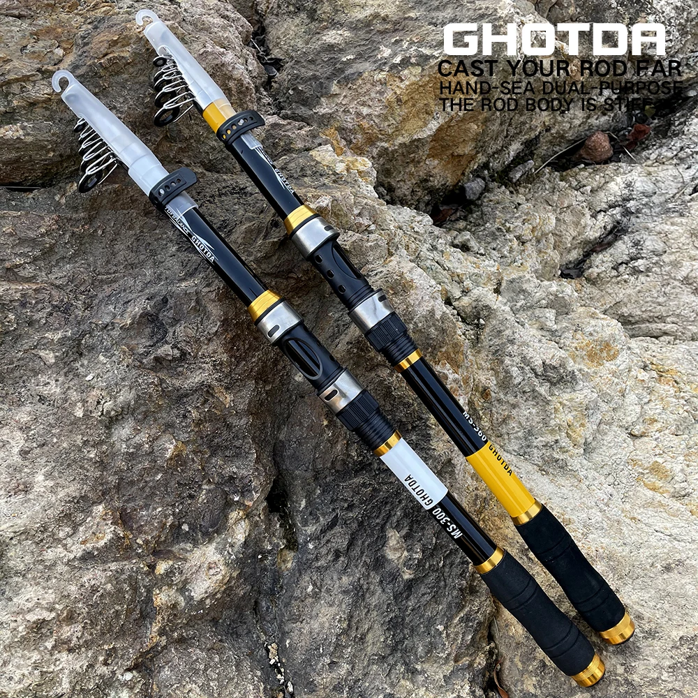 Caña de pescar telescópica portátil para Mar, de carbono, trucha, viaje, ultraligera, giratoria, adecuada para estanques de ocio, 2,1-3,6 M