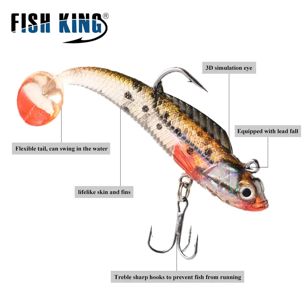 FISH KING-anzuelo de pesca suave, 1 unidad, 8/10CM, 9g/21,5g, señuelo de pesca Swimbait, anzuelo triple