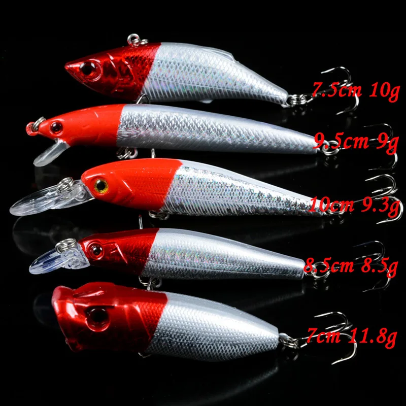 Señuelos de pesca mezclados, 5 estilos diferentes, modelo de pececillo, Wobblers de carpa de alta calidad, aparejos de pesca, cebo duro Artificial, nuevo, 5 unids/set