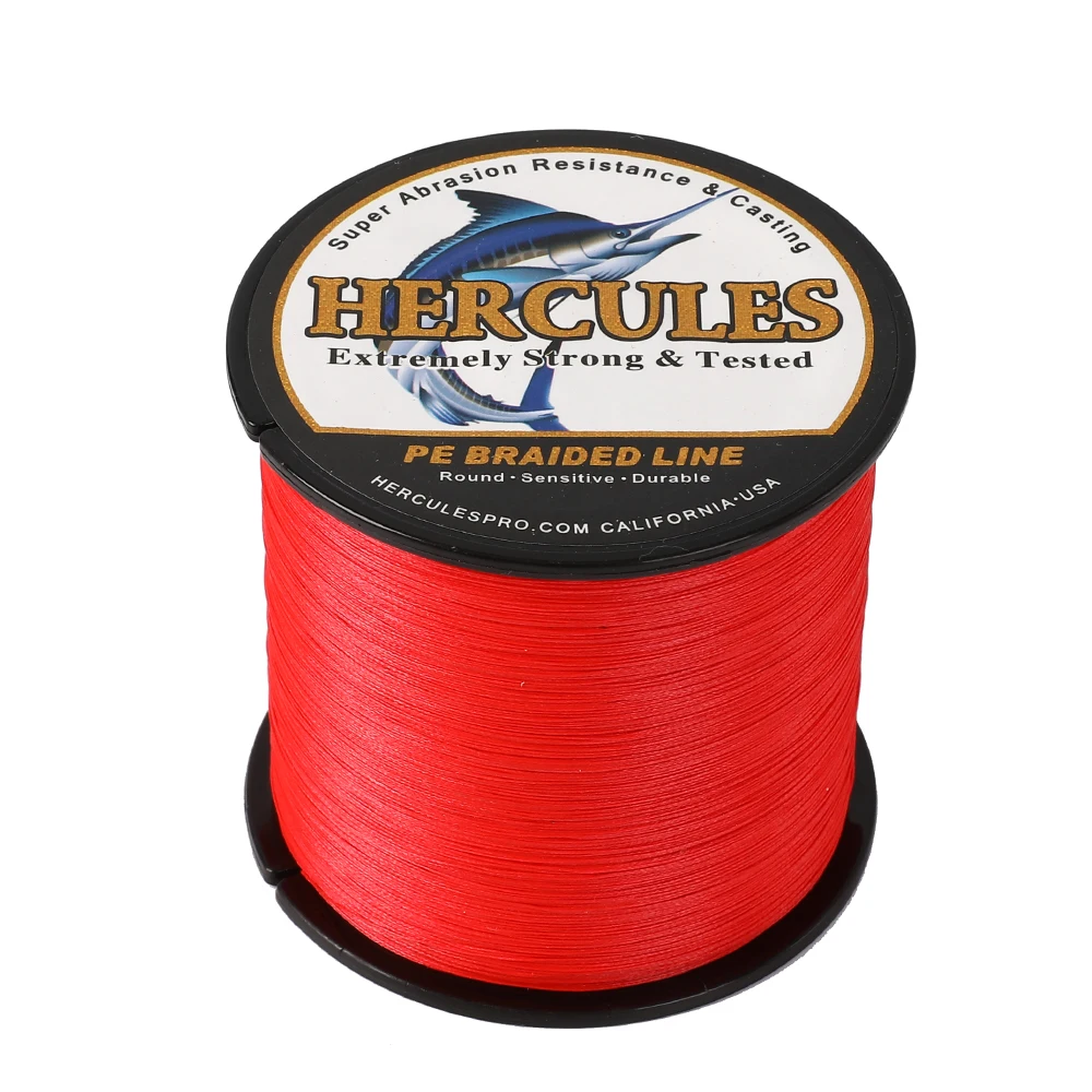 Línea de pesca trenzada Hercules, 8 hebras, roja, 100M, 300M, 500M, 1000M, 1500M, 2000M, cable de pesca de agua salada, linha multifilamento 8 fio