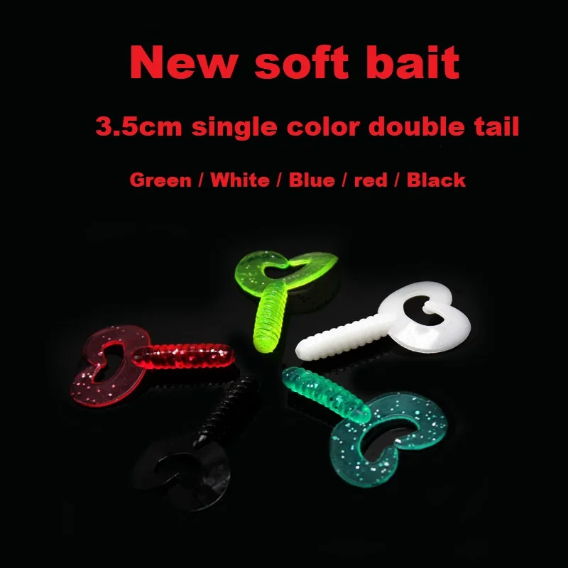 Señuelo de pesca de doble cola de un solo color, suave, 3,5 cm/0,8g, gel de sílice, dos colas, gusanos, Wobblers, Swimbait, cebos de silicona, 50 unidades por lote - imagen 2