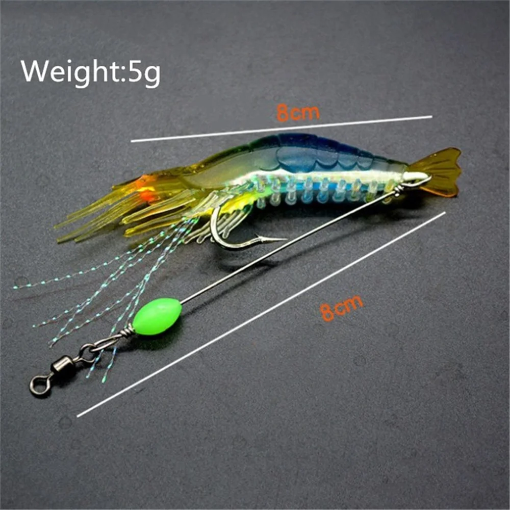 Señuelos luminosos blandos de Camarón, aparejos de Pesca Wobbler y 5g de 8cm, cebo Artificial Isca con gancho para Pesca de lubina y Lucio, 7 unids/lote - imagen 3