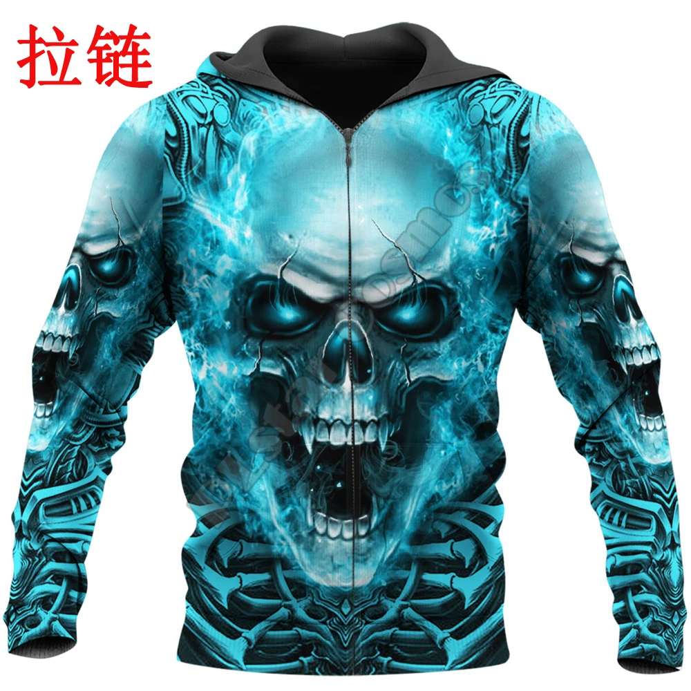 Sudadera con capucha de otoño para hombre con estampado 3D de calavera de terror de Halloween, ropa de calle Unisex, chaqueta informal con cremallera, jersey KJ655 - imagen 3