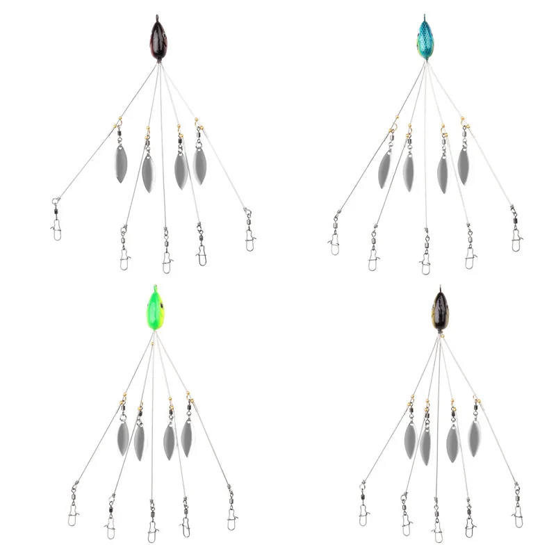 Cebo de pesca de sombrilla, aparejo de 5 brazos, 15g, 8 unidades, cuchara de metal, señuelo, aparejos de pesca para trucha, lubina - imagen 2