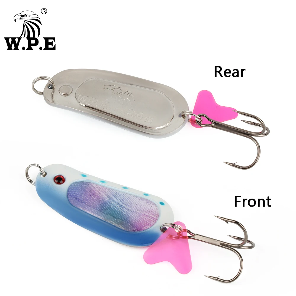 W.P.E-señuelo de pesca giratorio de 21g/24g/28g/38g, señuelo de cuchara dura de Metal, aparejos de pesca de Lucio, cebo artístico, anzuelo triple - imagen 5