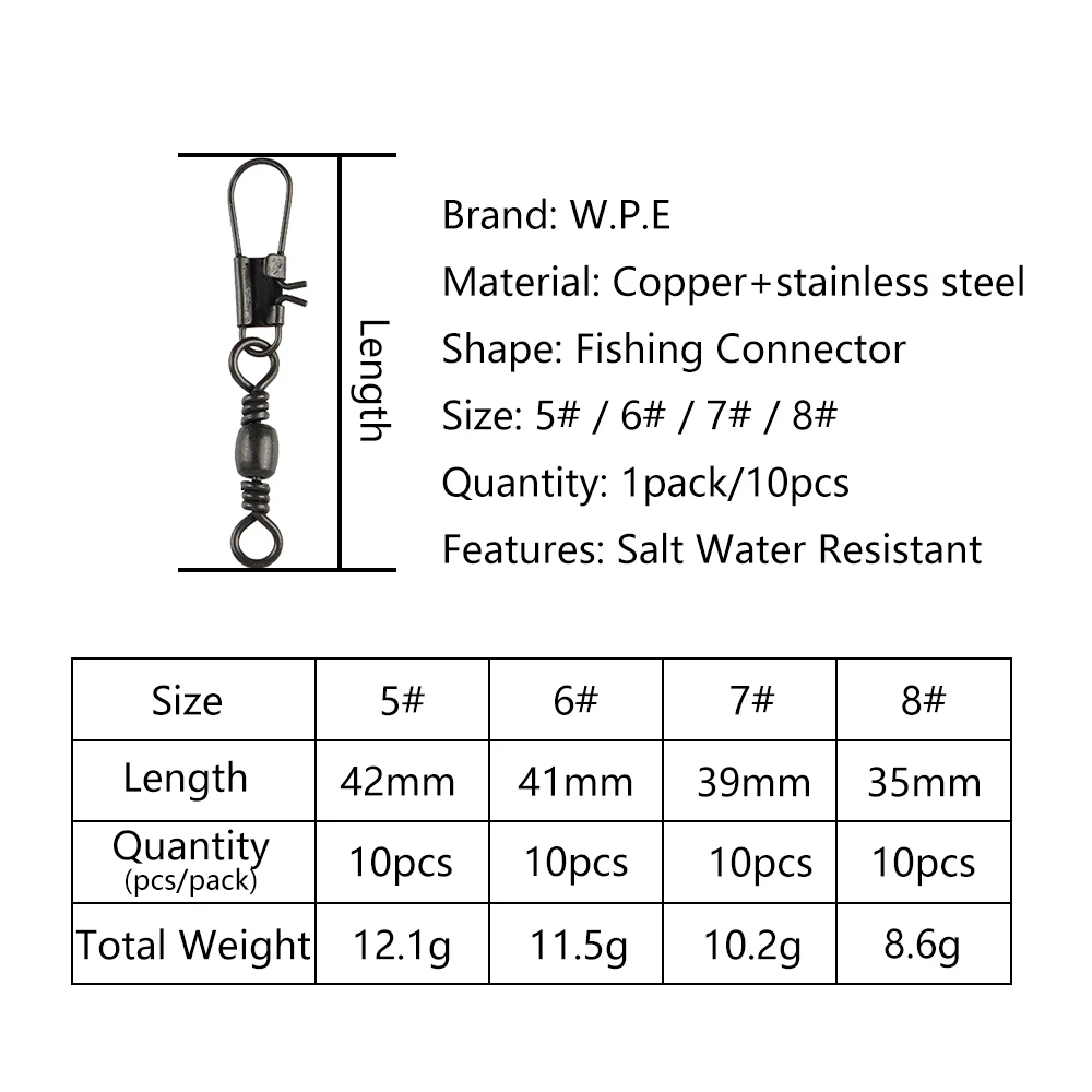 W.P.E-conector giratorio de pesca, barril de enclavamiento giratorio, Pin a presión, señuelo, anzuelo, aparejos de pesca, 30/50 Uds. - imagen 3