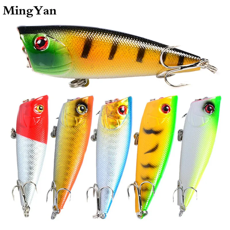 Señuelo de pesca piezas Popper, cebo duro Crankbait, 6cm/7g, señuelos flotantes, anzuelos triples - imagen 2