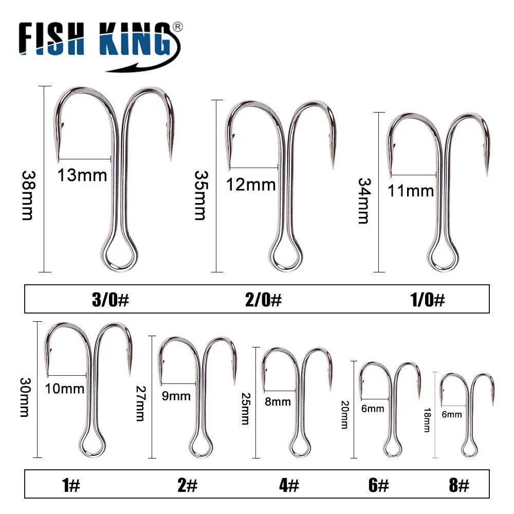 Anzuelos de pesca FISH KING, 20 unidades por paquete, anzuelos dobles de acero rico en carbono, anzuelos de pesca dobles, anzuelo de carpa con púas para señuelo de gusano suave - imagen 2