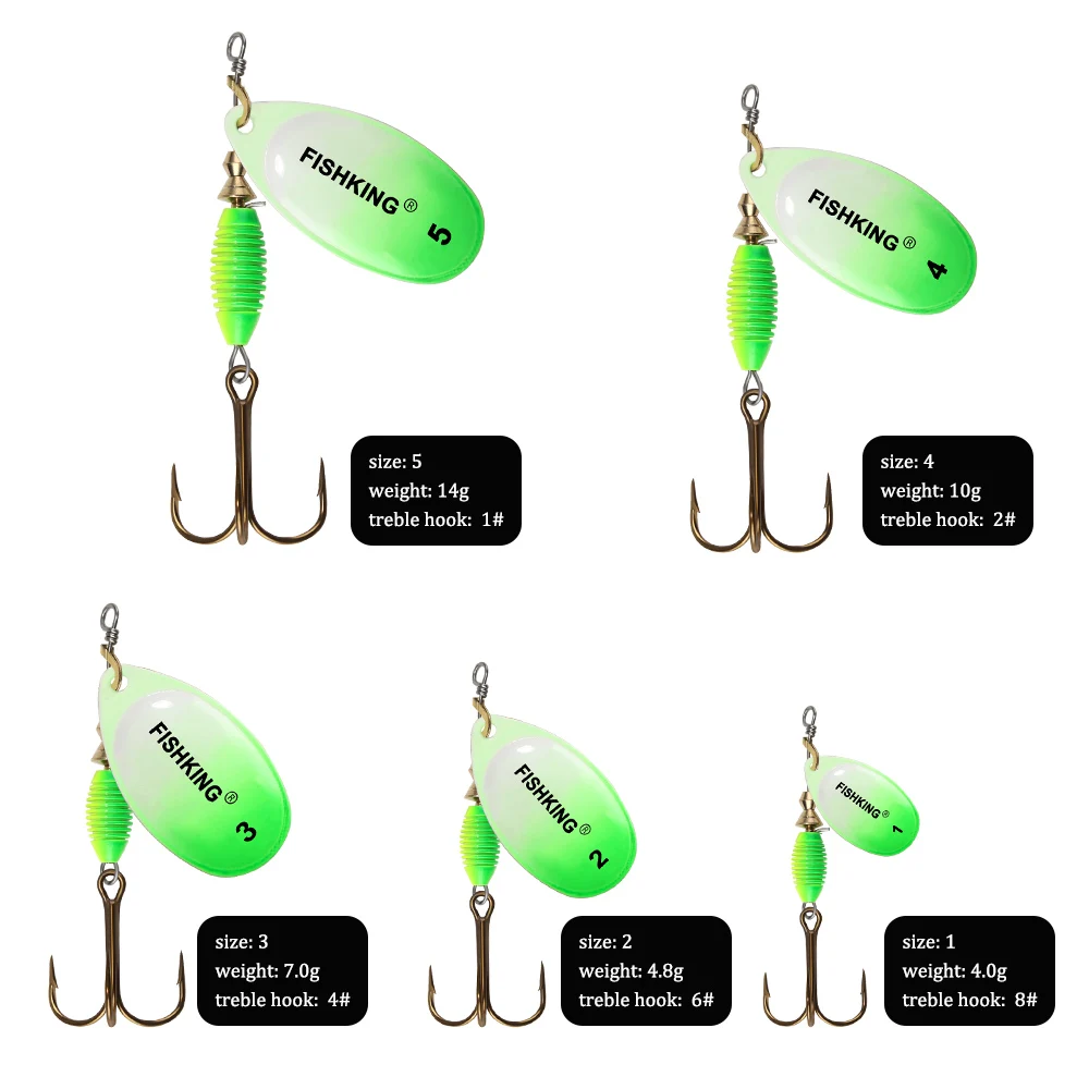 FISH KING-señuelo de Pesca giratorio, cebo de 4g, 4,8g, 7g, 10g, 14g, señuelos tipo cuchara con anzuelos triples, plantilla de Peche, Anzuelos isca de Pesca
