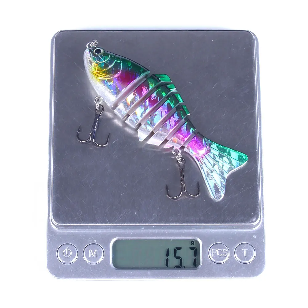 Señuelo de Pesca Wobber de carpa de Lucio, 10cm, ojos 3D, 7 segmentos, señuelo duro de Pesca realista, Crankbait con 2 anzuelos, cebos de Pesca Cebo - imagen 5