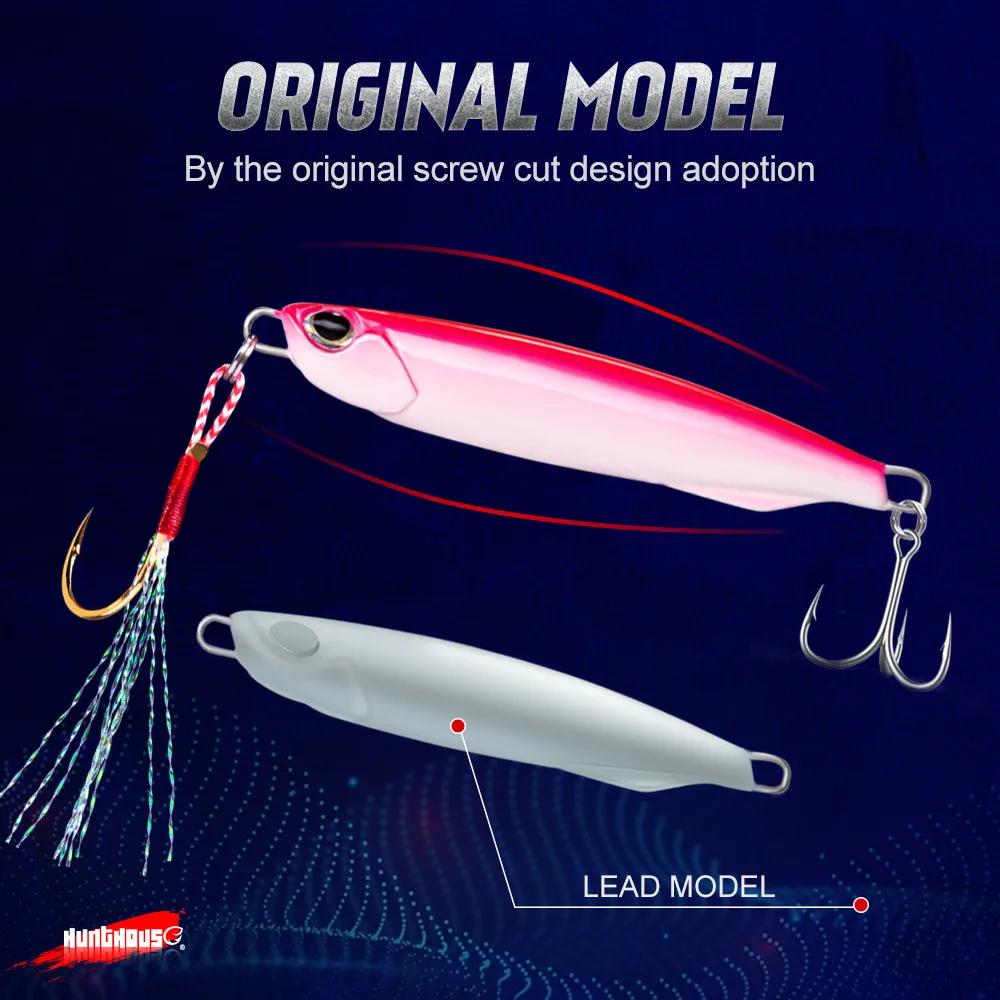 Hunthouse-señuelo de pesca con plantilla de Metal, cebo duro de hundimiento ancho lento, cuchara fundida, 20G, 40G, 60G, Jigging, Lucio, aparejos de pesca de agua salada - imagen 4