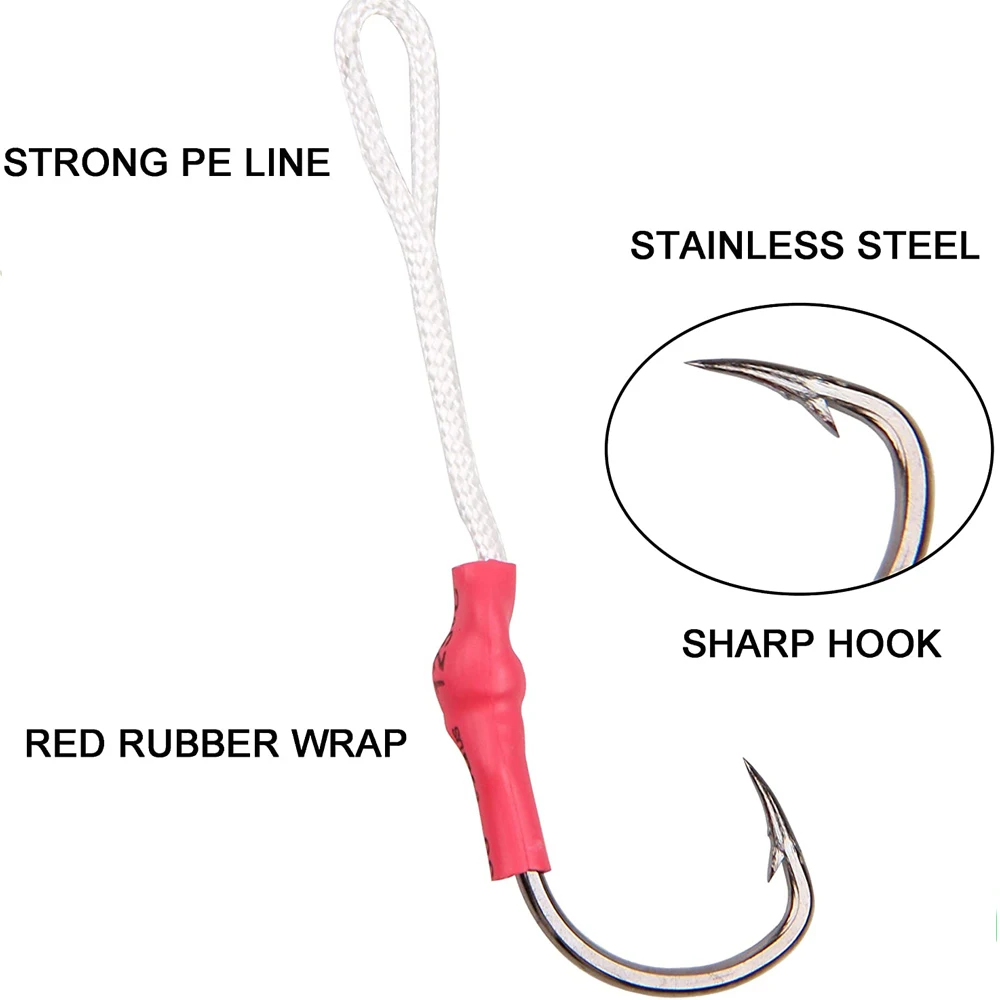 Anzuelo de ayuda de pesca con línea de PE, anzuelos de cebo, faldas de calamar, señuelo de pesca de pulpo, cuentas luminosas de anillo dividido, 100 unids/caja - imagen 3