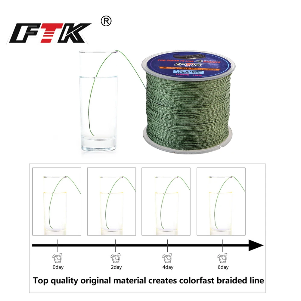 FTK-Hilo de pescar trenzado de 4 hebras, alambre multifilamento japonés de 114m y 125 yardas, multifilamento de 10mm-0,40mm, 8LB-60LB