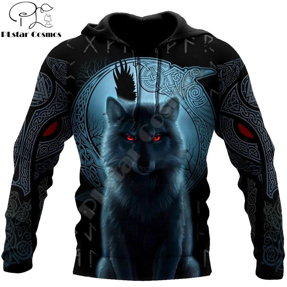 Fenrir-Sudadera con capucha de lujo para hombre y mujer, suéter con estampado 3D de Lobo y Cuervo, ropa de calle con cremallera, chaqueta informal, chándal, KJ0268 - imagen 4
