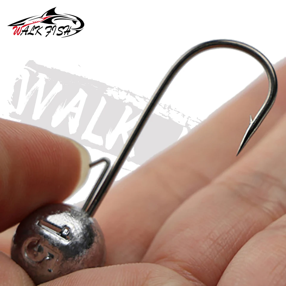 WALK FISH 5 unids/lote anzuelo de cabeza NED 2g-20g gancho de cabeza de plantilla de bola redonda de todos los tamaños ganchos secundarios de vástago largo sin malezas para gusano blando - imagen 2