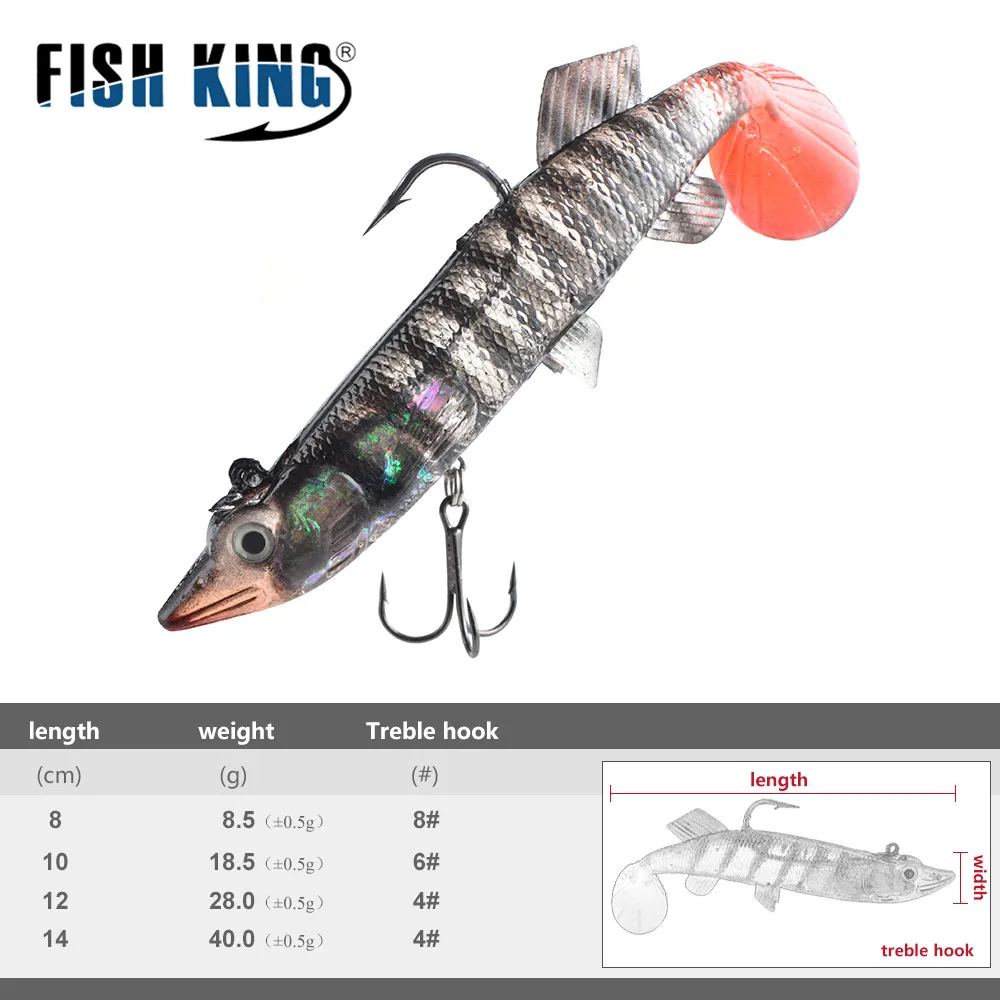 FISH KING 8/10/12/14CM 6 colores suaves ojos 3D Señuelos de pesca con cola en T Lucio señuelo suave anzuelo triple cebos cebo Artificial Jig - imagen 3