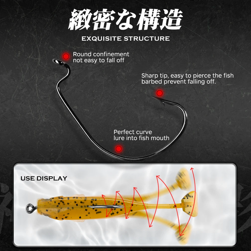 Hunthouse-anzuelo de una sola manivela de pesca, púas 1 #2 #1/0 2/0 3/0, acero al carbono alto, 20 unids/bolsa para accesorios de señuelo de gusano suave - imagen 3