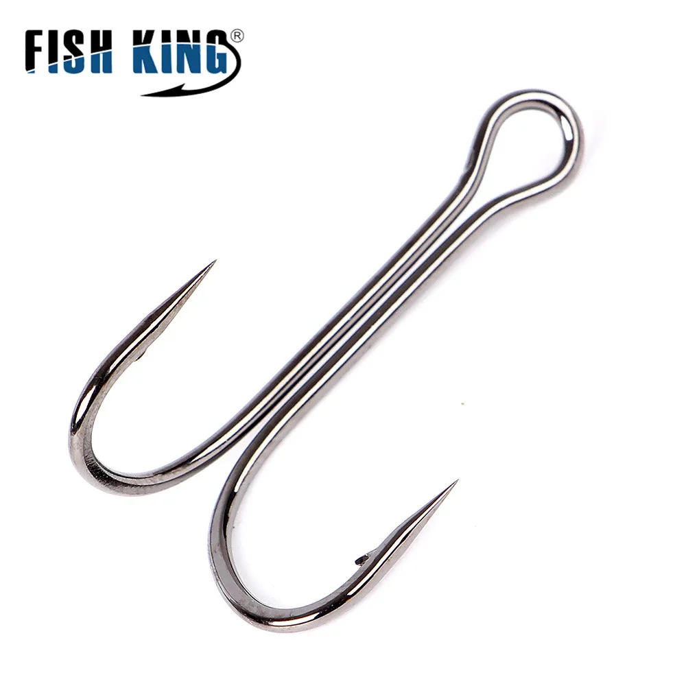 Anzuelos de pesca FISH KING, 20 unidades por paquete, anzuelos dobles de acero rico en carbono, anzuelos de pesca dobles, anzuelo de carpa con púas para señuelo de gusano suave - imagen 3