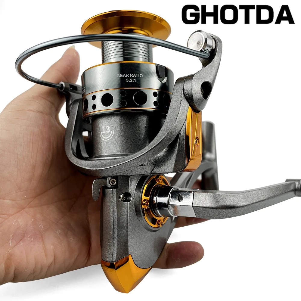Carrete de pesca giratorio 13BB para agua salada, bobina de Metal de alta velocidad, arrastre máximo de 10kg, 5,2: 1 - imagen 3