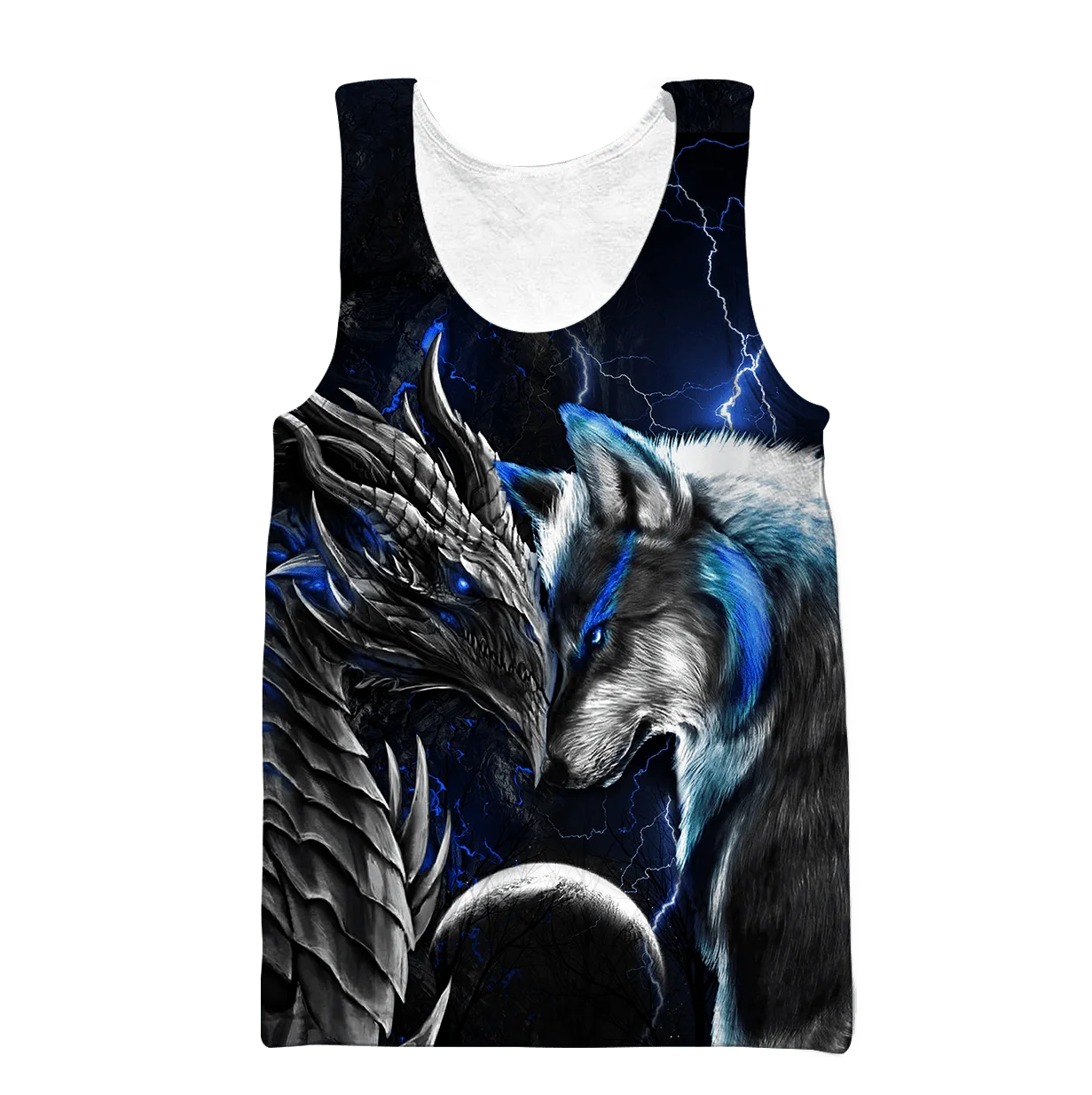 Chaleco con estampado 3D de dragón y lobo rojo/azul para hombre, camiseta sin mangas a la moda Harajuku, ropa de calle de verano, camiseta sin mangas Unisex fresca BX011 - imagen 2