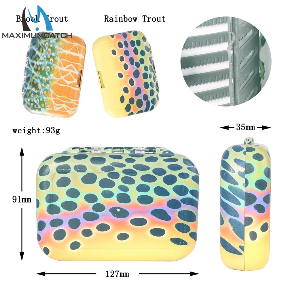 Caja de pesca con mosca Maximumcatch con inserto de espuma con hendidura de hoja oscilante, piel de trucha, caja de aparejos de pesca - imagen 3