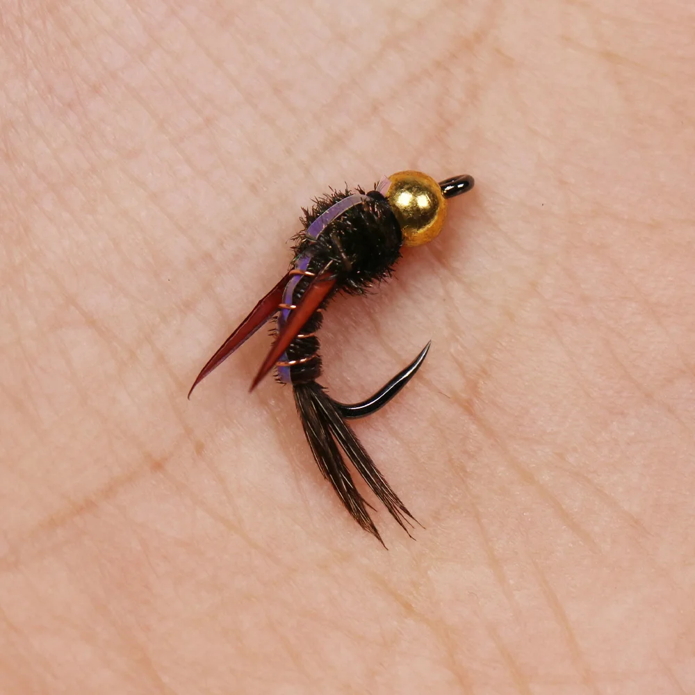 Bimoo 6PCS Brass Beadhead Flash Back Pheasant Tail Ninfas 12 # Cebos de señuelo de pesca de trucha con mosca hundimiento de alambre ponderado con gancho sin púas - imagen 5