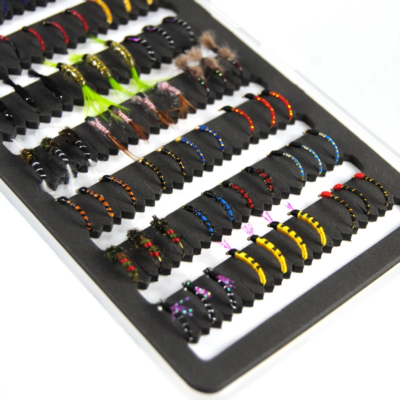 Bimoo-Juego de moscas de pesca con mosca, 76 unidades, Nymph Midge Scud, caja delgada para trucha, cebos de pesca - imagen 5